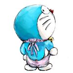  1:1 2017 anthro bell blue_body blue_fur clothing domestic_cat doraemon doraemon_(character) felid feline felis fur looking_at_viewer looking_back machine male mammal mt_tg rear_view red_nose robot shaded simple_background solo standing whiskers white_background white_body white_fur 