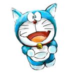  1:1 2017 anthro bell blue_body blue_fur collar domestic_cat doraemon doraemon_(character) ears_up fangs felid feline felis front_view fur looking_at_viewer machine male mammal mt_tg open_mouth pouch_(anatomy) red_collar red_nose robot shaded simple_background solo standing teeth tongue whiskers white_background white_body white_fur 