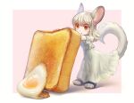  amber_eyes anthro blush bread chinchilla chinchillid clothed clothing dress egg female food footwear fried_egg fur grey_body grey_fur haguma_karasu hair mammal nails rodent signature solo toast whiskers 