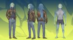  absurd_res bottomwear boxers_(clothing) clothing denim denim_clothing hi_res humanoid hylotl jacket jeans male model_sheet okata pants pseudo_hair solo standing starbound tentacle_hair tentacles topwear underwear video_games 