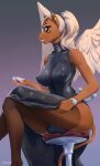  absurd_res anthro big_breasts breasts bulge clothing erect_nipples felid gynomorph hi_res intersex jewelry legwear mammal mythological_sphinx mythology nipple_outline nipples okata sitting solo tattoo thigh_highs tight_clothing upskirt wings 