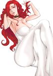  bad_id bad_pixiv_id bare_shoulders breasts cameltoe choker collarbone crossed_legs g0nta hair_down hair_tucking hand_in_hair heroman large_breasts long_hair red_hair sitting solo vera_collins wavy_hair white_background 