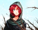  demon&#039;s_souls demon's_souls female from_software green_eyes hood nature original outdoors red_hair robe short_hair sky solo souls_(from_software) tinylance 