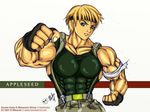  abs appleseed blonde_hair blue_eyes clenched_fists clenched_hands deunan_knute fingerless_gloves gloves headband mikazuki muscle muscular muscular_female 