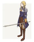  agrias_oaks armor blonde_hair boots braid breasts corset elbow_pads final_fantasy final_fantasy_tactics gloves knee_pads knight long_hair pauldrons single_braid small_breasts solo sword toremoro weapon 
