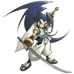  blue_hair brave_fencer_musashi brave_fencer_musashiden katana musahiden nomura_tetsuya official_art oldschool samurai sword weapon 