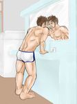  abs bathroom black_hair brushing brushing_teeth cleaning cleaning_self home itto_(mentaiko) male male_focus mentaiko mirror muscle muscles 