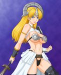  big_breasts blonde_hair blue_eyes breasts claudette_(queen's_blade) clawdette highres large_breasts makani_kohitujito makanikohitujito panties queen&#039;s_blade queen's_blade thong underwear 