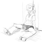  asphyxiation cardigan female guro loose_socks misaka_mikoto monochrome open_legs peeing saliva sitting solo tongue 