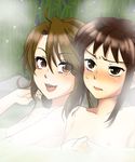  breasts brown_eyes brown_hair genderswap genderswap_(mtf) koizumi_itsuki_(female) kyonko medium_breasts multiple_girls nipples pochikomnm small_breasts suzumiya_haruhi_no_yuuutsu 