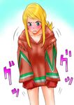  absurdres agrias_oaks blonde_hair blush cosplay female final_fantasy final_fantasy_tactics geomancer geomancer_(fft) geomancer_(fft)_(cosplay) gloves gradient gradient_background green_eyes highres long_hair solo yu-sk 