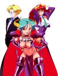  1boy 2girls 90s alphina bent_over boots cape carrera demon demon_girl looking_at_viewer mercedes_(viper) multiple_girls official_art oldschool red_eyes sogna succubus viper viper_gts 