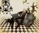  alucard alucard_(hellsing) blonde_hair cigar couch dog formal glasses gloves hellsing integra_hellsing sitting sofa solid&amp;etc suit 