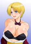 blonde_hair blue_eyes bow bowtie breasts cleavage highres king_(snk) king_of_fighters large_breasts makani_kohitujito makanikohitujito short_hair snk 