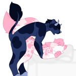  animal_print anthro blue_body bovid bovine canid canine cattle cow_print doggystyle duo female fluffy fluffy_tail fox from_behind_position genet hi_res hooves horn hybrid male male/female mamavixy mammal old pink_body sex ursid viverrid 