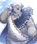  anthro bigfoot_(tas) bovid bovine cattle clothing david_rrigel hi_res hood horn jewelry lifewonders looking_at_viewer male mammal muscular muscular_anthro muscular_male necklace pecs robe smile solo tokyo_afterschool_summoners video_games 