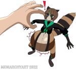  absurd_res anthro belly big_belly canid canine dialated_pupils exclamation_point female hi_res high-angle_view hyper hyper_belly mammal monarchyvore raccoon_dog solo tail_tuft tanuki tuft vore yuuki_(monarchyvore) 