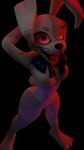  absurd_res anthro arched_back big_eyes bow_ribbon curvy_figure female five_nights_at_freddy&#039;s fluffy fluffy_tail gynomorph hands_behind_head hare hi_res high-angle_view hourglass_figure huge_filesize intersex lagomorph leporid mammal patch_(fabric) rabbit red_eyes scottgames solo solo_focus stitch_(sewing) vanny vanny_(fnaf) video_games whiskers white_body wide_stance 