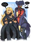  anthro bdsm big_breasts black_clothing black_sclera blonde_hair blue_body blue_tail bondage bound breasts claws clothed clothing cynthia_(pok&eacute;mon) duo english_text fangs female garchomp generation_4_pokemon grey_clothing hair hi_res long_hair looking_at_another navel nintendo nipples nude pokemon pokemon_(species) pokemon_champion red_body signature tan_body tan_skin text video_games white_clothing wolfertinger yellow_body yellow_eyes 