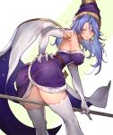  1girl ass breasts cape celine_jules detached_cape earrings elbow_gloves gloves hat jewelry long_hair looking_at_viewer one_eye_closed oro_(sumakaita) purple_hair purple_skirt skirt smile solo star_ocean star_ocean_the_second_story thighhighs 
