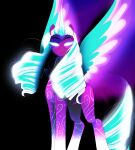  absurd_res aztrial black_background blue_hair equid equine female glowing glowing_eyes glowing_wings hair hasbro hi_res horn looking_at_viewer mammal mlp_g5 my_little_pony opaline_(mlp) simple_background solo white_eyes winged_unicorn wings 