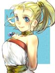  1girl bare_shoulders blonde_hair blue_eyes breasts choker chrono_trigger closed_mouth ikunosake jewelry long_hair looking_at_viewer marle_(chrono_trigger) necklace ponytail smile solo 