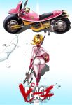  1girl absurdres akira ass blonde_hair boots crown from_behind gloves ground_vehicle halberd helmet highres holding holding_helmet holding_polearm holding_weapon jumpsuit mario_(series) mario_kart mini_crown motor_vehicle motorcycle official_alternate_costume parody pink_gloves polearm ponytail princess_peach sasa_tseng solo the_super_mario_bros._movie weapon white_jumpsuit 