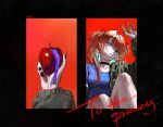  1girl ange-yi apple bangs black_nails blue_eyes blue_shirt choker english_text food fruit green_jacket happy_birthday highres holding holding_food holding_fruit jacket long_hair nail_polish neon_genesis_evangelion red_hair shirt solo souryuu_asuka_langley twintails 