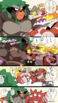  anthro avian bird blush claws comic crocodilian generation_7_pokemon generation_8_pokemon generation_9_pokemon green_hair hair hi_res hyaku_(artist) incineroar japanese_text jealous male male/male mammal muscular muscular_male nintendo pokemon pokemon_(species) primate red_body reptile rillaboom scalie skeledirge text translation_request video_games 