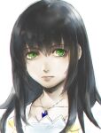  1girl black_hair closed_mouth gensou_suikoden green_eyes jewelry long_hair looking_at_viewer necklace simple_background solo viki_(suikoden) white_background 