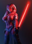  3d_(artwork) abs absurd_res alien alien_humanoid areola batesz2 breasts clothed clothing darth_talon digital_media_(artwork) erect_nipples female fingers hi_res humanoid lekku_(anatomy) lightsaber lips markings melee_weapon muscular muscular_female navel nipples panties pseudo_hair red_body red_skin sith sith_lord skimpy solo star_wars tentacles thick_thighs twi&#039;lek underwear weapon wide_hips 