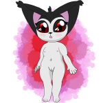  anthro black_body black_fur black_sclera ear_tuft espurrito felid feline female flat_chested fur genitals hi_res looking_at_viewer looking_surprised mammal navel nude pussy red_eyes solo standing tuft white_body young 