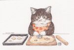  animal_focus apron cat commentary_request cookie_cutter cooking dough mirin_(mirin_4) no_humans original painting_(medium) rolling_pin table traditional_media watercolor_(medium) 