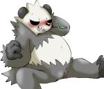  anthro belly black_body black_fur blush bodily_fluids chubby_female cleft_of_venus doneru fangs female fur generation_6_pokemon genitals multicolored_body nintendo pangoro pokemon pokemon_(species) pussy simple_background sitting solo spread_legs spreading sweat video_games white_background white_body white_fur 