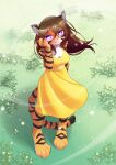  &lt;3 &lt;3_eyes absurd_res anthro brown_hair clothing dress eva_(noobmania) felid female grass hair hi_res humanoid mammal outside pantherine plant solo stripes tiger unousaya yellow_clothing yellow_dress 