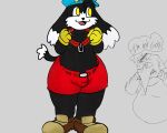  anthro black_body bulge choker chubby_anthro chubby_male clothed clothing domestic_cat duo english_text felid feline felis hat headgear headwear hybrid jewelry klonoa klonoa_(series) lagomorph leporid long_ears male mammal multicolored_body necklace open_mouth rabbit sloppypauper text thick_thighs thought_bubble two_tone_body video_games wide_hips yellow_eyes 