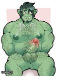  balls big_pecs body_hair chest_hair ear_piercing erection facial_hair genitals green_body green_hair green_skin hair hairy hairy_balls hi_res humanoid humanoid_genitalia humanoid_penis male muscular muscular_humanoid muscular_male nipples not_furry nude orc pecs penis piercing schwarzfox solo 