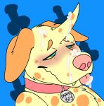  anthro blush bodily_fluids canid canine canis collar cum cum_drip cum_on_face daddy_kink dalmatian domestic_dog dripping genital_fluids hi_res hybrid male mammal rattdawg solo unidog 