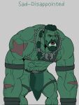  barazoku beard bottomwear clothing facial_hair green_body green_skin hairy hi_res himbo humanoid loincloth male muscular muscular_male open_mouth orc orcus_challenge rickleone solo 