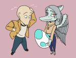  anon_(snoot_game) anthro bald blush brokenmojo chibi clothed clothing dinosaur duo egg fang_(gvh) feathered_wings feathers featureless_face female goodbye_volcano_high hair human jewelry long_hair long_snout male mammal midriff necklace orange_eyes pterodactylus pterosaur reptile scalie snoot_game_(fan_game) snout toony video_games wings 