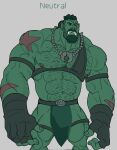  barazoku bottomwear clothing green_body green_skin hi_res himbo humanoid loincloth male muscular orc orcus_challenge rickleone 