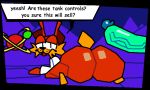  bubsy bubsy_(series) butt dialogue_box duo genitals male penis simple_background superiorfox text vein veiny_penis video_games 
