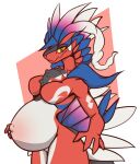  anthro belly big_belly blue_body blue_feathers breasts dima_(artist) dragon feathers featureless_breasts featureless_crotch female generation_9_pokemon head_feathers hi_res koraidon legendary_pokemon membrane_(anatomy) navel nintendo non-mammal_breasts nude outie_navel pokemon pokemon_(species) pregnant pregnant_female red_body red_scales scales scalie solo standing video_games webbed_hands wheel 