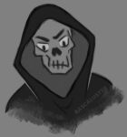  ambiguous_gender bone clothing digital_drawing_(artwork) digital_media_(artwork) drawing grey_background grey_body greyscale hoodie icon monochrome not_furry portrait rascaluster simple_background skeleton sketch solo topwear 