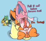  ambiguous_gender anal anal_penetration animal_genitalia animal_penis anus balls being_watched blush bodily_fluids canine_penis carrying_partner cum cum_in_ass cum_inside cum_while_penetrated duo dustyspaghetti eeveelution english_text feral flareon generation_1_pokemon generation_4_pokemon generation_6_pokemon genital_fluids genitals group jolteon knot knotting leafeon leaking_cum looking_at_another male male/male male_penetrated male_penetrating male_penetrating_male nintendo penetration penile penile_penetration penis pokemon pokemon_(species) sex simple_background smile stuck stuck_genitals stuck_knot stuck_penis stuck_together sylveon text video_games 