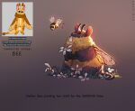  absurdres anger_vein animal bee borrowed_character bug creature eating english_text flower highres looking_at_animal neytirix no_humans original sitting white_flower wings 