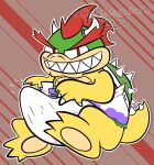  anthro bowser budge clothed clothing comfy crinkle diaper erection horny infantilism koopa male male/male mario_bros nintendo pamps ratapampergator scalie solo video_games wearing_diaper 