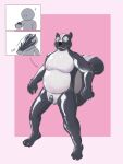  3:4 alebehemut angry anthro belly big_belly clothing drone dronification goo_creature goo_transformation hi_res human human_to_anthro male mammal mephitid null_bulge overweight question_mark questionable_consent rubber rubber_clothing rubber_suit simple_background skunk solo species_transformation standing transformation transformation_sequence weight_gain zipper zipper_mouth 