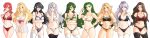  absurdres altena_(fire_emblem) alternate_costume angry annand_(fire_emblem) ass_visible_through_thighs ayra_(fire_emblem) bandana bangs bare_shoulders bikini black_bikini black_bra black_gloves black_hair black_panties blonde_hair blush bra breasts bridal_gauntlets brigid_(fire_emblem) brown_eyes brown_hair circlet cleavage clenched_hand collarbone commentary_request cowboy_shot deirdre_(fire_emblem) edain_(fire_emblem) elbow_gloves embarrassed erinys_(fire_emblem) ethlyn_(fire_emblem) fingerless_gloves fire_emblem fire_emblem:_genealogy_of_the_holy_war fire_emblem:_thracia_776 gloves green_eyes green_hair grey_hair hand_on_hip hand_on_own_chest hands_on_hips headband highres ishtar_(fire_emblem) jewelry large_breasts light_purple_hair lingerie long_hair looking_at_viewer looking_to_the_side medium_breasts medium_hair midriff mother_and_daughter multiple_girls navel own_hands_together panties ponytail purple_eyes purple_hair red_bra red_eyes red_hair red_panties see-through siblings simple_background smile standing stomach swimsuit thighhighs thighs tridisart twins two-tone_bikini underwear very_long_hair wavy_hair white_background white_bra white_negligee white_panties yellow_bikini zettai_ryouiki 