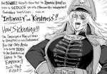  1girl absurdres artificial_eye bb_(baalbuddy) breasts commissar english_text hat highres jacket large_breasts mechanical_eye military military_uniform peaked_cap scar scar_across_eye shouting skull solo uniform warhammer_40k 